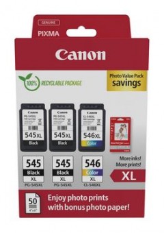 Canon 2 x PG-545XL + CL-546XL Pachet cartuse + Hartie Poto (2 x Black PG545XL + 1 x TriColour CL546XL+ 10x15 Photo Paper 50 coli)