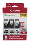 Canon 2x PG-560XL + CL-561XL Pachet 3 cartuse + hartie foto (2x Black + 1x Tricolor + 10x15 Photo Paper 50 coli) (PG560XL+CL561XL)